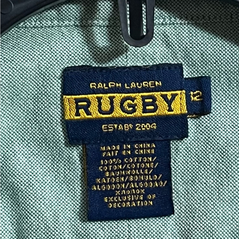 Vintage - Ralph Lauren RUGBY Green Young Long Sleeve Shirt Button Down Sz 12 (M) - Picture 2 of 7